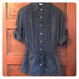 Navy button up tunic 3/4 sleeve